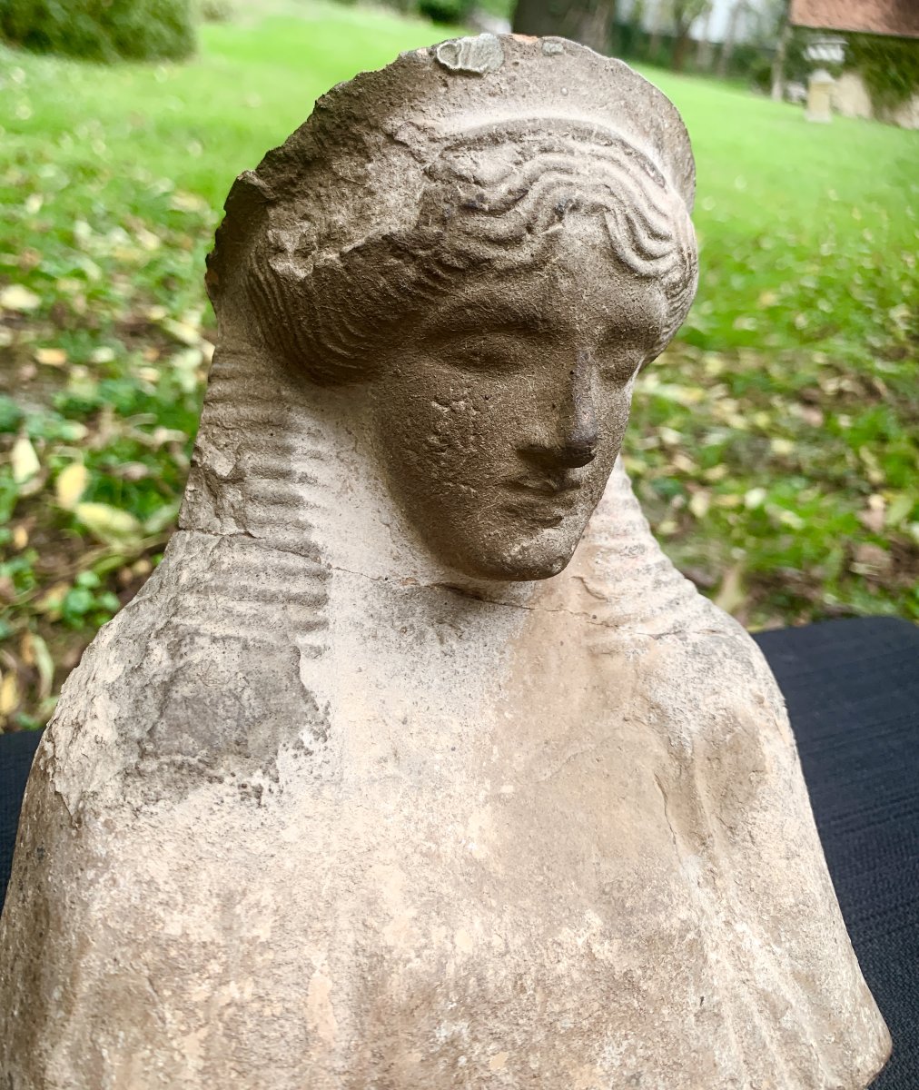 Archaic Greece, Protomea Female Terracotta Bust, 5th Cty Bce, Demeter?-photo-3