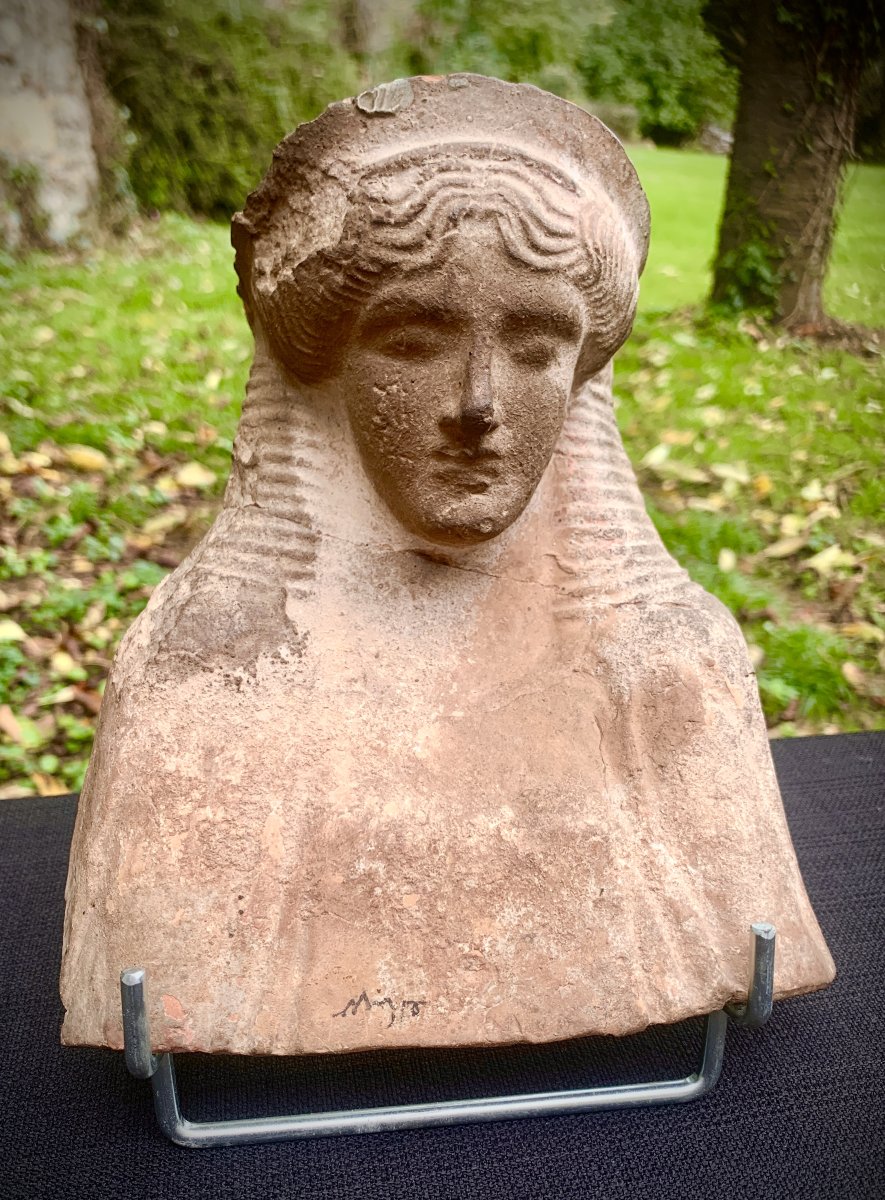 Archaic Greece, Protomea Female Terracotta Bust, 5th Cty Bce, Demeter?-photo-4