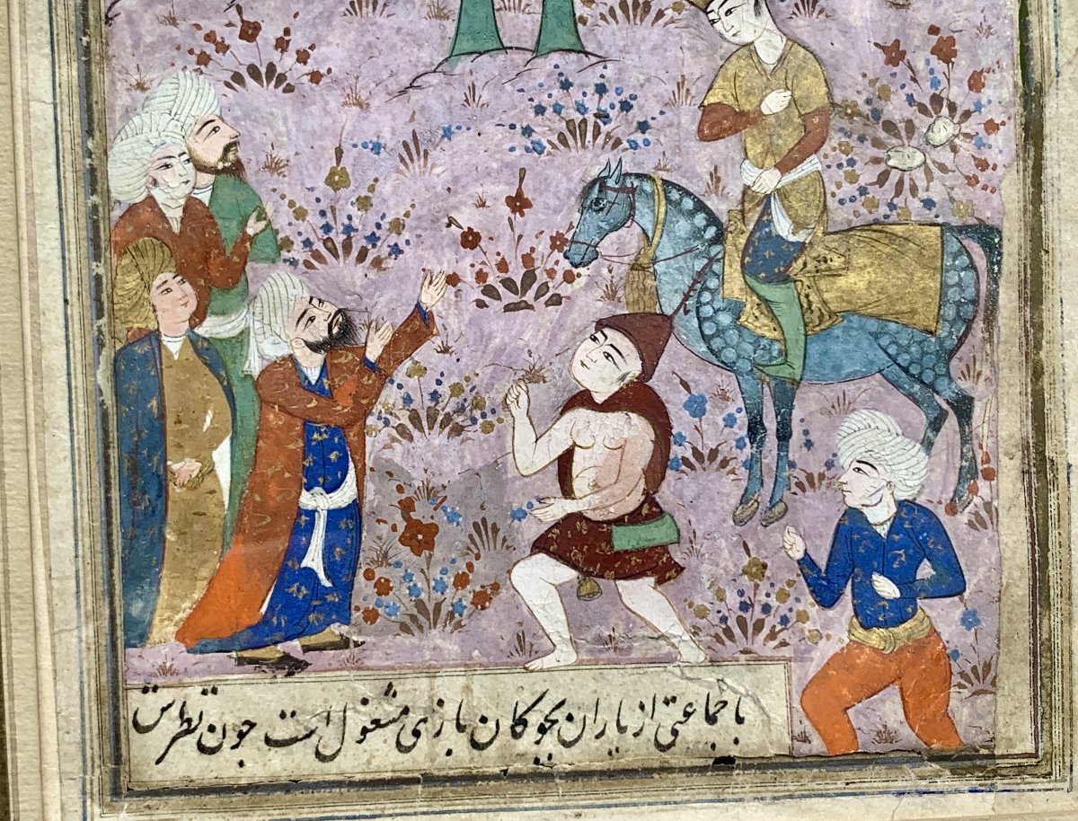 Vers 1580/1600, Ecole de Chiraz feuillet recto verso 2 miniatures persanes ép Safvide-photo-3