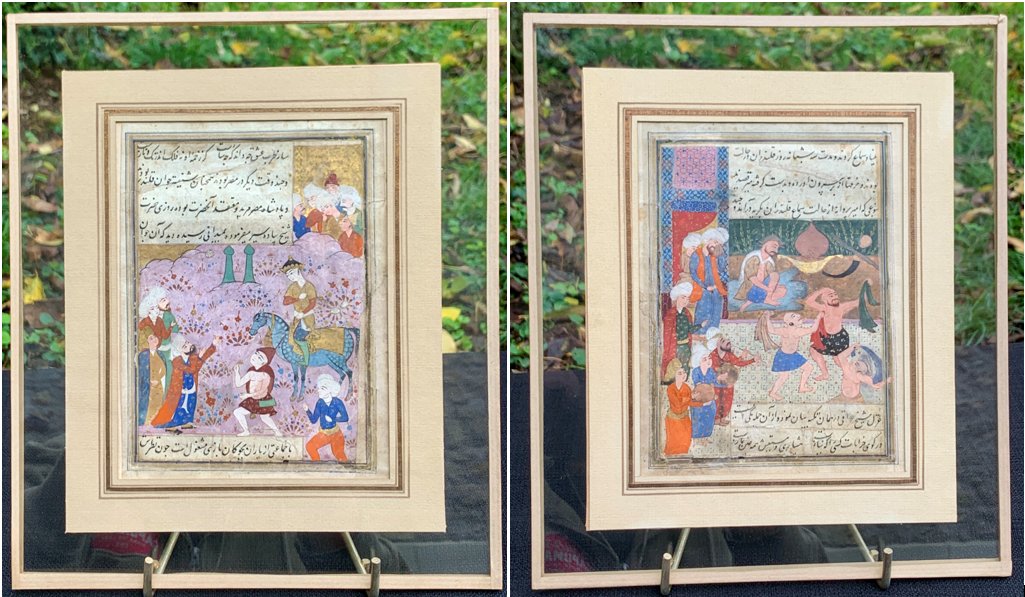 Vers 1580/1600, Ecole de Chiraz feuillet recto verso 2 miniatures persanes ép Safvide