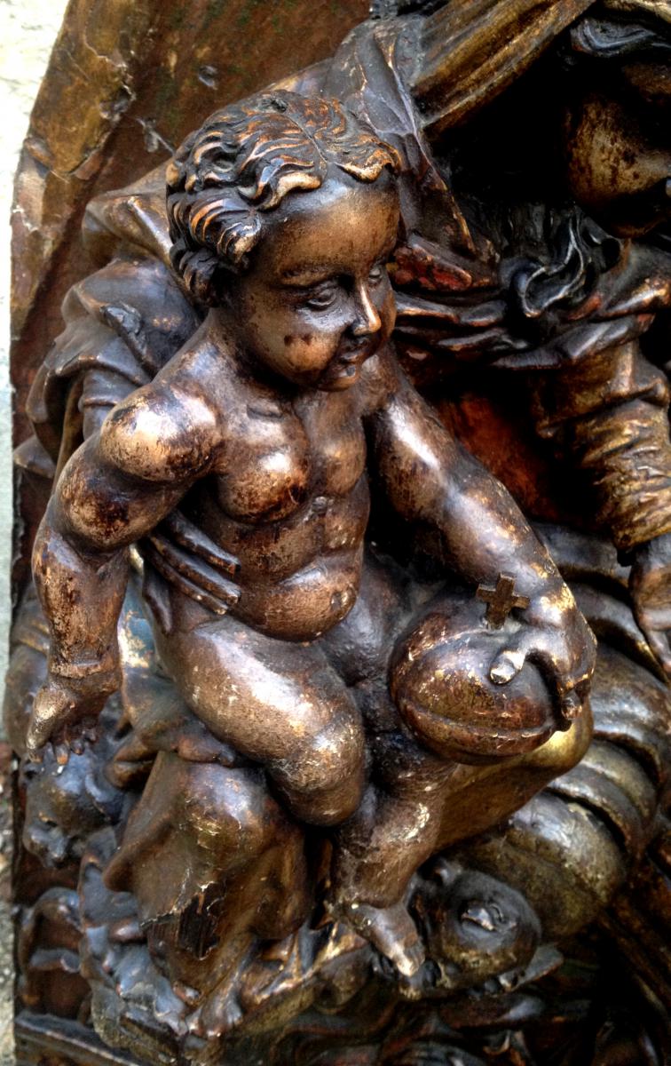 Important retable bois sculpté polychrome XVIe XVIIe s -photo-2