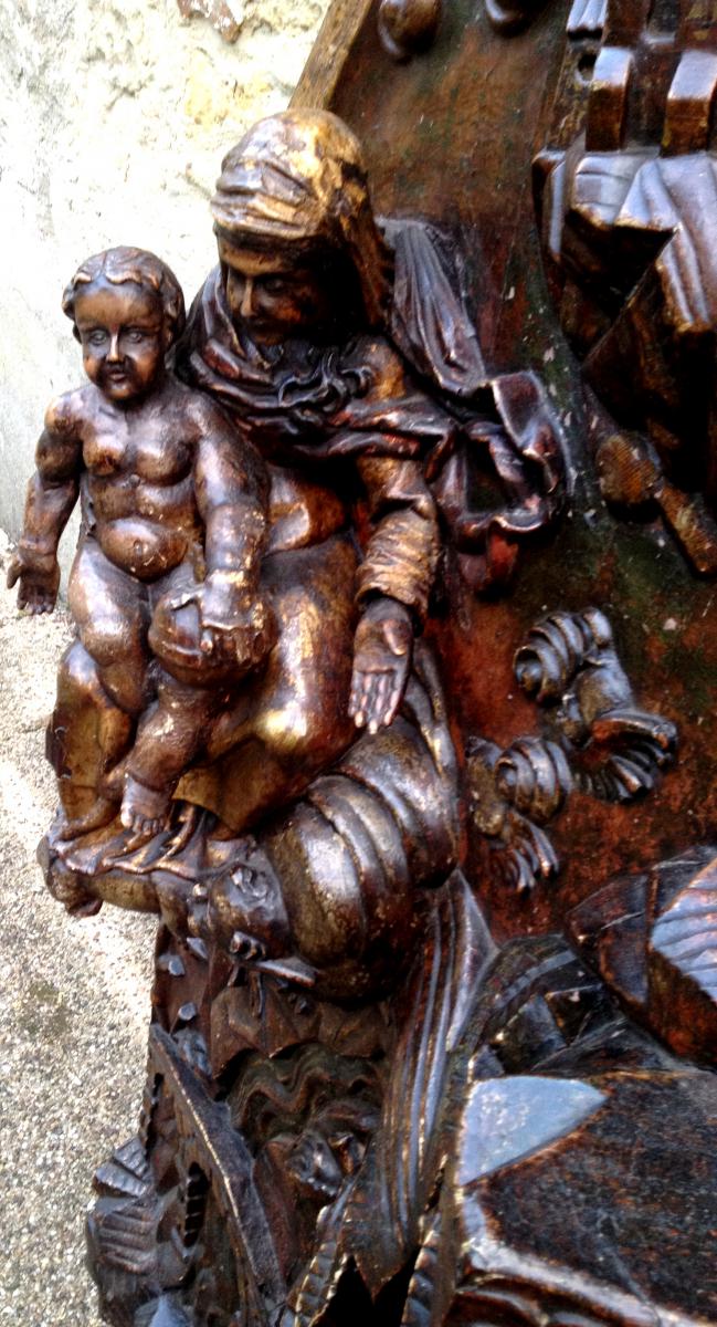 Important retable bois sculpté polychrome XVIe XVIIe s -photo-4