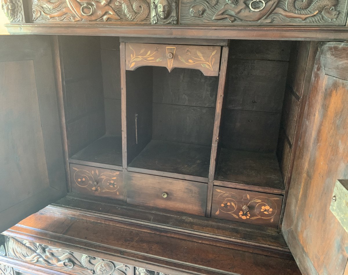 Pt cabinet en noyer à retrait Val de Loire vers 1580, richement sculpté-photo-8