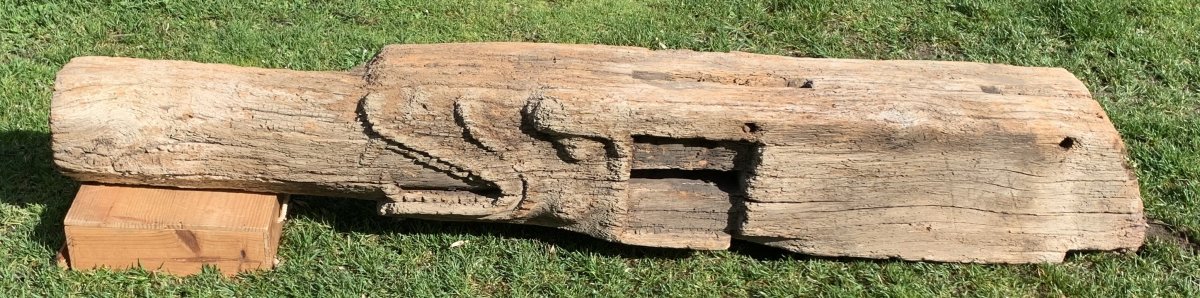 Set Of 2 Long Oak Carved Beams With Numbing / Dragons Or Fantastic Animals Heads, Late Medieval Early Renaissance-photo-2
