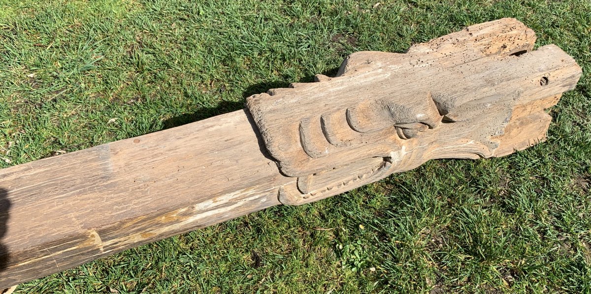 Set Of 2 Long Oak Carved Beams With Numbing / Dragons Or Fantastic Animals Heads, Late Medieval Early Renaissance-photo-4