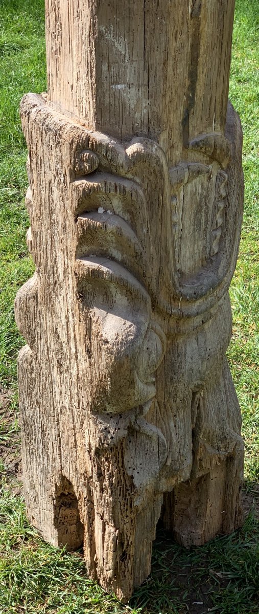 Set Of 2 Long Oak Carved Beams With Numbing / Dragons Or Fantastic Animals Heads, Late Medieval Early Renaissance-photo-2