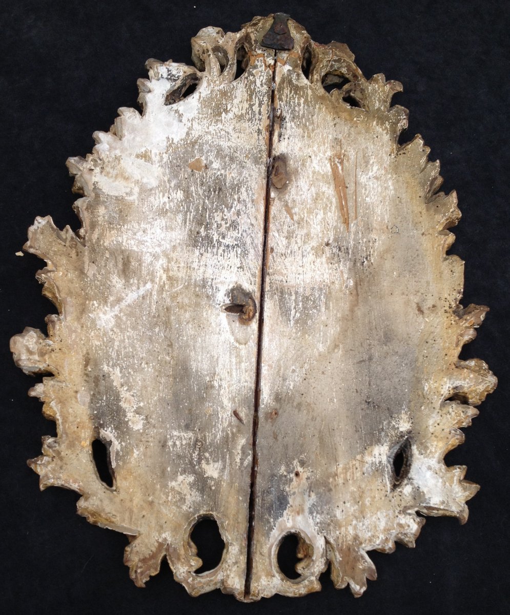 Cadre bois doré oval, fond velours rouge & profil antiq empereur romain marbre, Italie déb XVIIe-photo-2