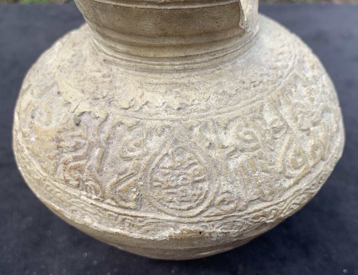 Pichet terre cuite islamique Omeyyade IXe-Xe s, motifs géométriques inscriptions stylisées, acc-photo-4