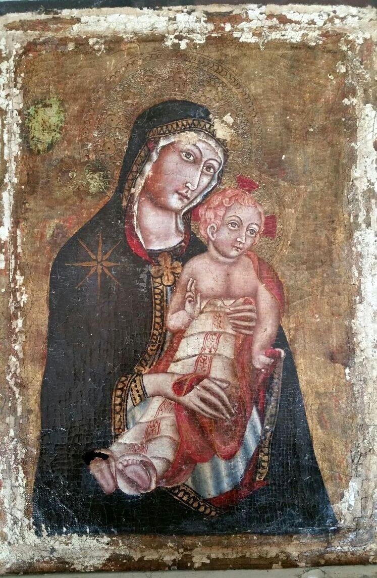 Primitive Italian Painting, Oil On Canvas Glued On Wooden Panel, Mother In Child, Venice XIIIth Cty-photo-8