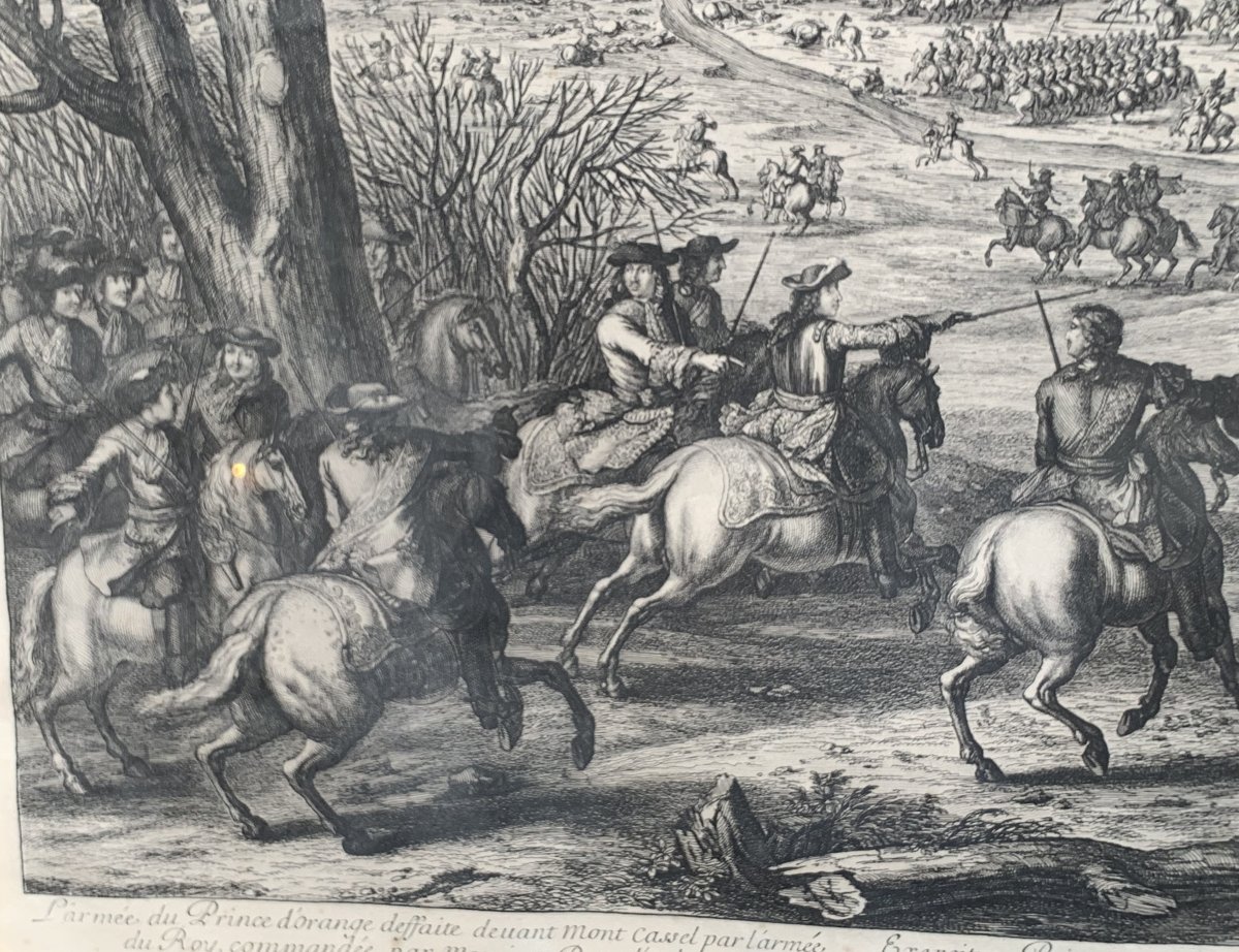 VAN DER MEULEN 1632-1690 Paire gravures manœuvres militaires sous Louis XIV ép XVIIe s-photo-1