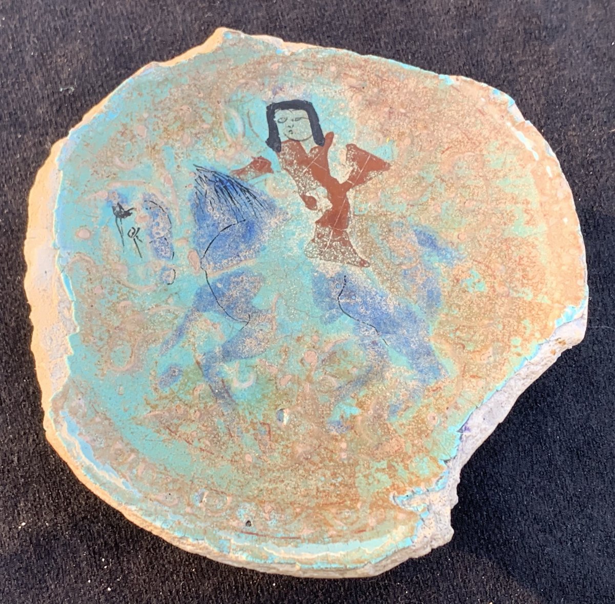 Ix-xth Tesson2 Ceramic Cup Bottom Minaï, Character Throne Surrounded By Servants-photo-4