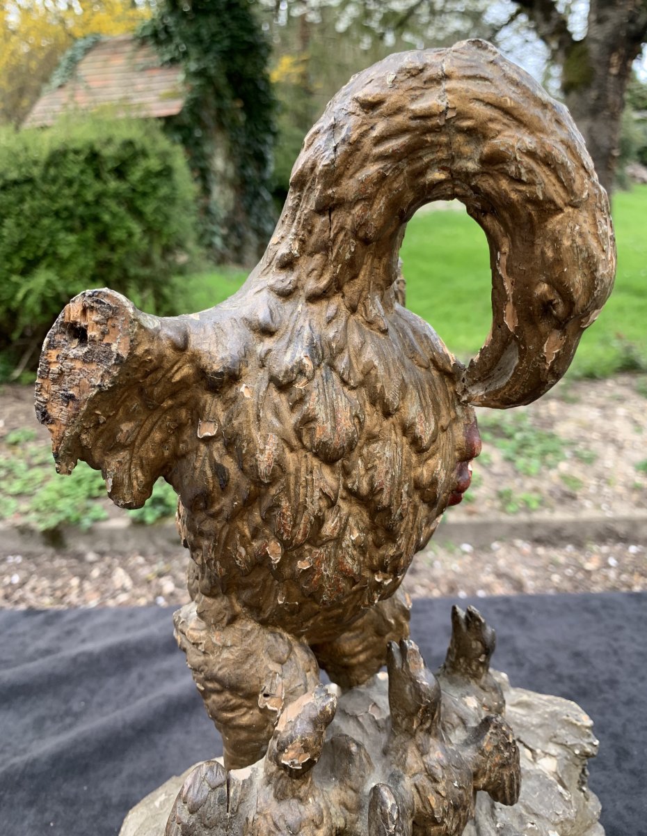XVIIth Wooden Gilt Statue, Pelican's Sacrifice To Food Its Children-photo-3