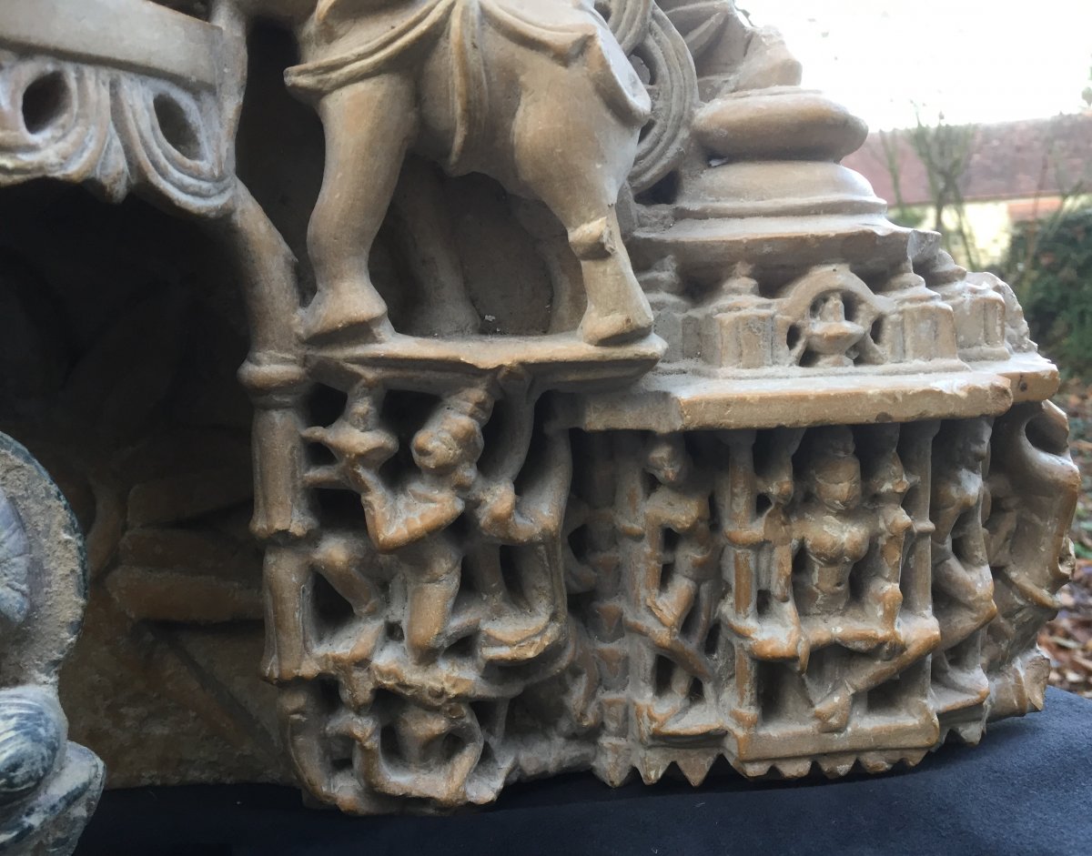 Inde Xe XIe s arche Jaïn  pierre/grès rose sculpté-photo-8