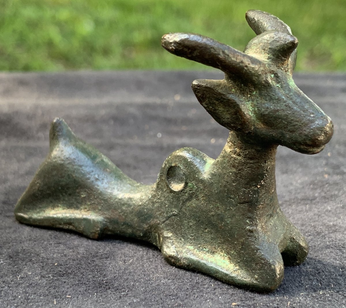 Xth To VIIth Cty Bc Louristan Ibex Green Patina Bronze Statue With Ring