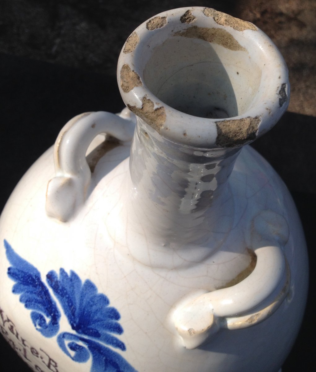 Large Nevers XVIIIth Ceramic Gourde / Bottle ,  Wine Thema-photo-8