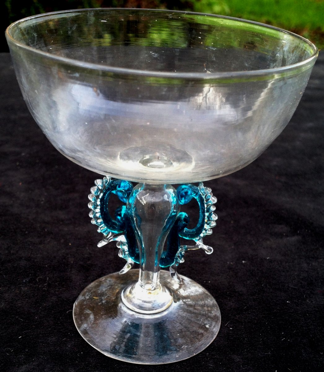 XVIIth Cty Venice 2 Colors Glass Cup On Pedestal-photo-1