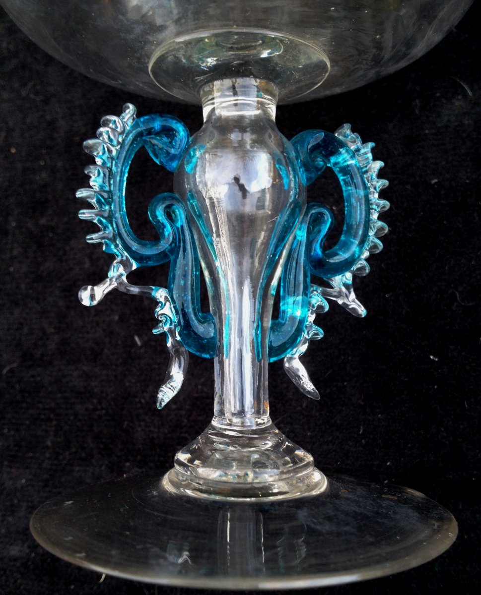 XVIIth Cty Venice 2 Colors Glass Cup On Pedestal-photo-2