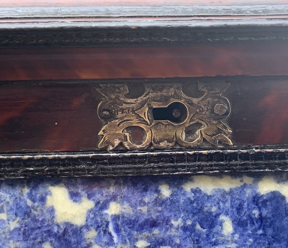 Superbe Coffret ép Louis XIII écaille Rouge, Argent, Plaques Pierres Dures-photo-2