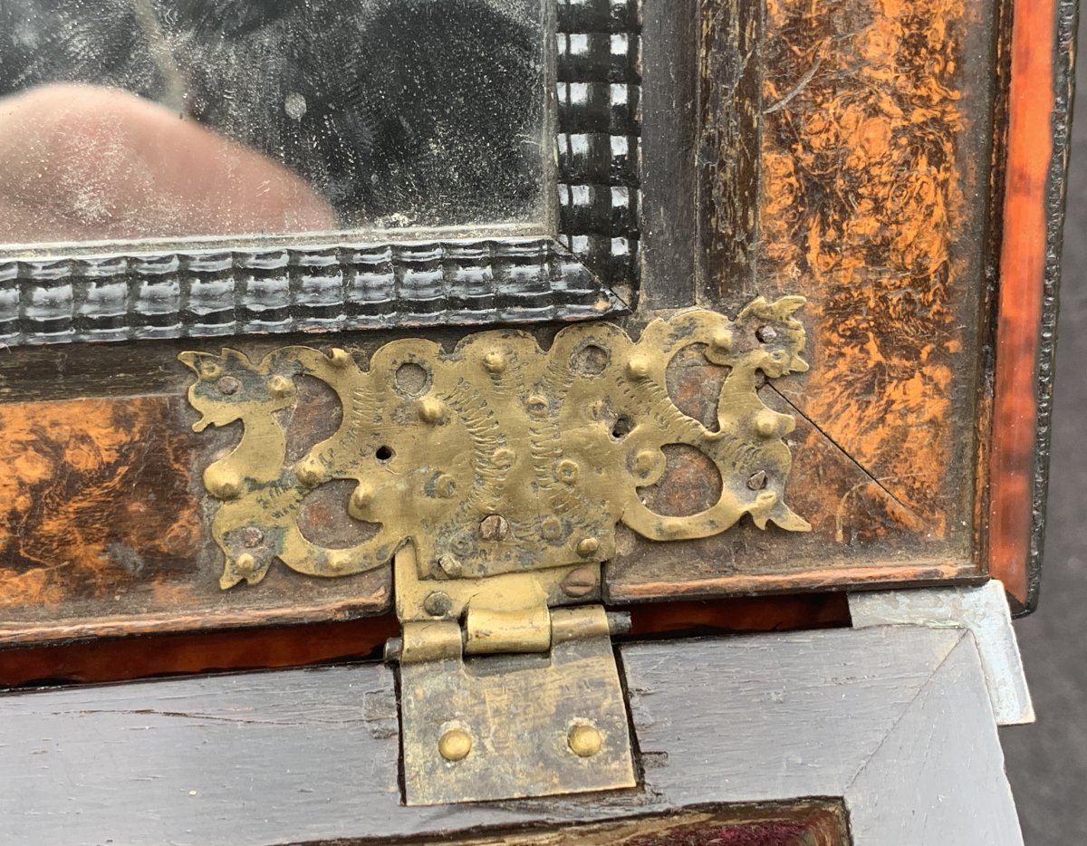 Superbe Coffret ép Louis XIII écaille Rouge, Argent, Plaques Pierres Dures-photo-7
