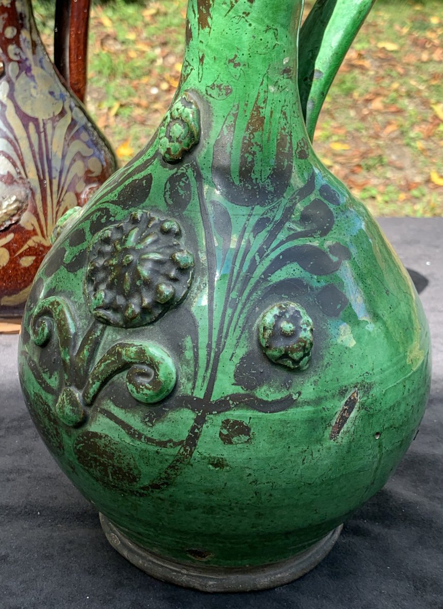 Pair Green Ceramic Pitchers Canakkale (turkey) , Early XIXth Cty-photo-5