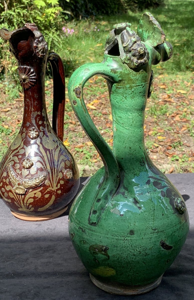 Pair Green Ceramic Pitchers Canakkale (turkey) , Early XIXth Cty-photo-8