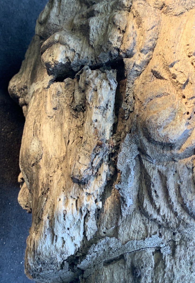 Wden Carved Head Nice Grey Patina, Roman Emperor ?-photo-6