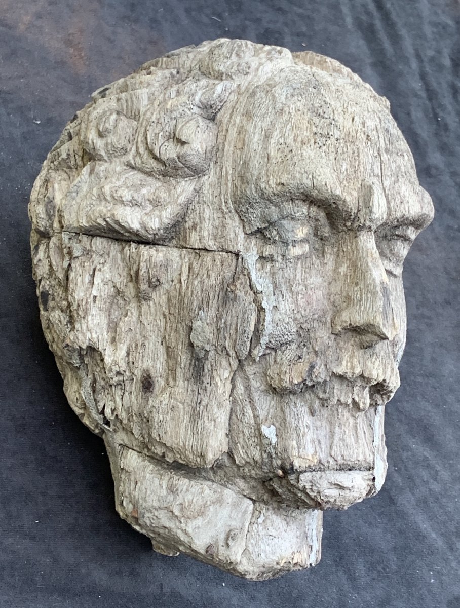 Wden Carved Head Nice Grey Patina, Roman Emperor ?-photo-7