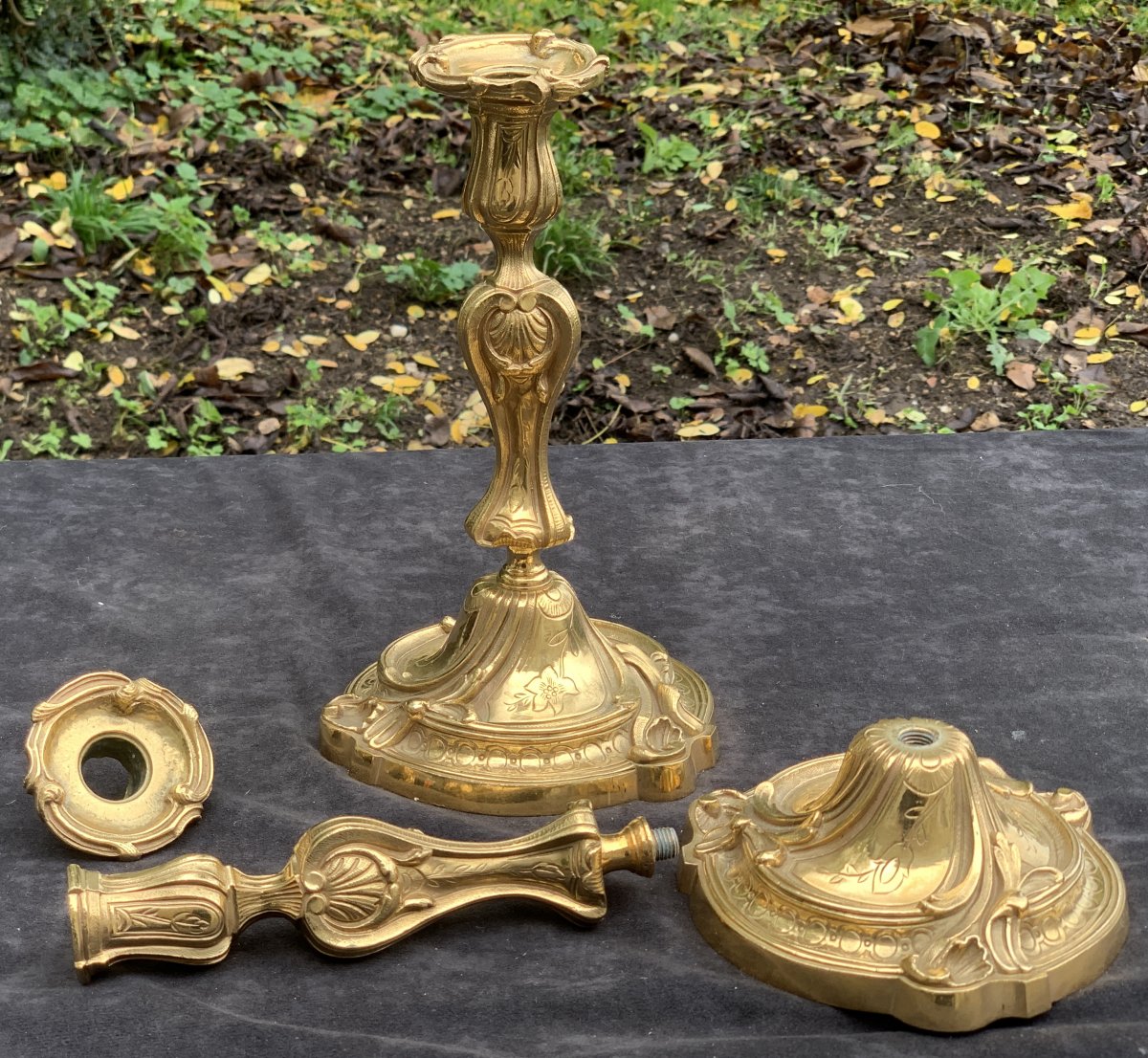 Pair Of Louis XV Gilt Bronze Chiseled Candlesticks-photo-1