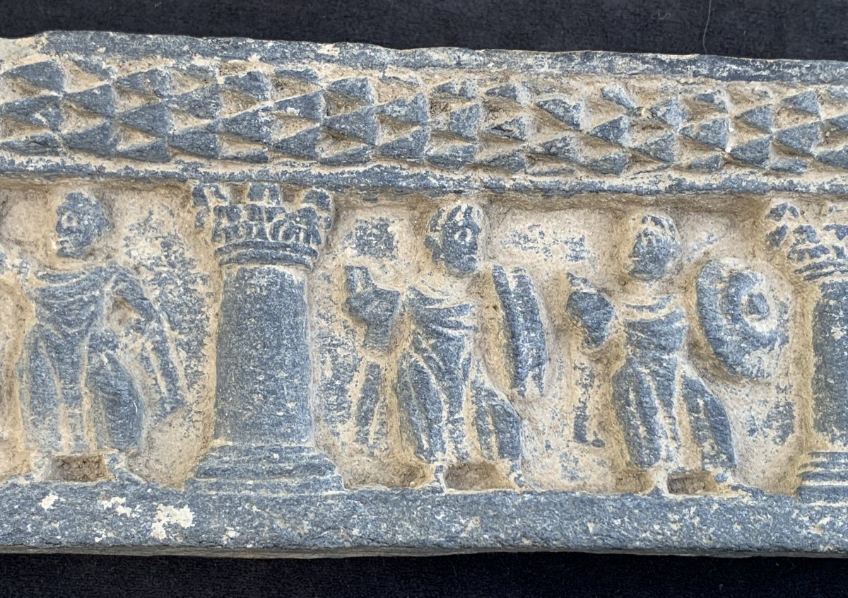 IIe-IVe Panneau Gandhara schiste frise personnages colonnes romaines-photo-4