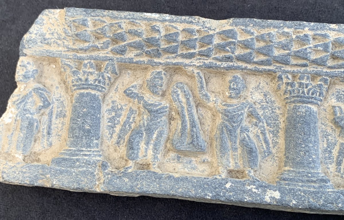 IIe-IVe Panneau Gandhara schiste frise personnages colonnes romaines-photo-5