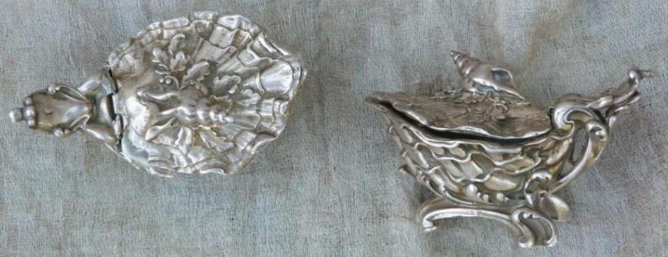 Pair Louis XV Solid Silver Salt By Master Goldsmith Morand  In Paris-photo-2