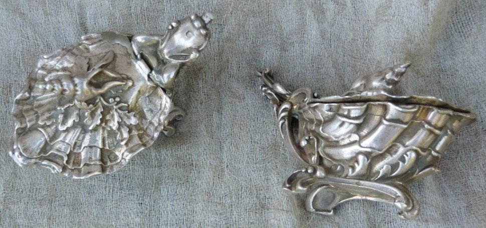 Pair Louis XV Solid Silver Salt By Master Goldsmith Morand  In Paris-photo-3