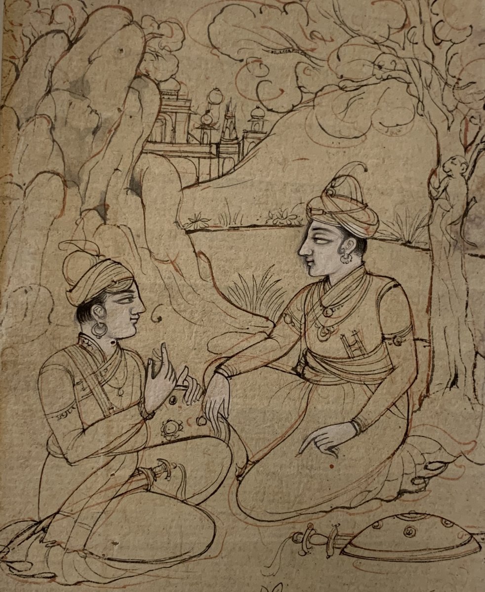 XIXth Indian Drawing With 2 Characters, Monkeys Playing On Tree-photo-8