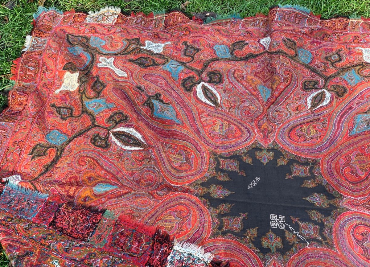 XIXth Indian Handmade Kashmire Square Shawl Signed-photo-5