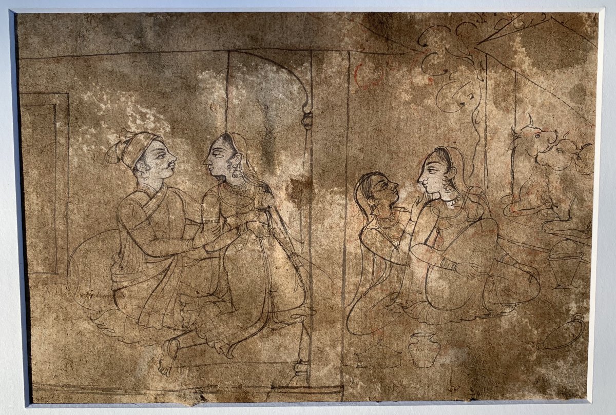 XIXth Indian Drawing & Wash, Court Scenes