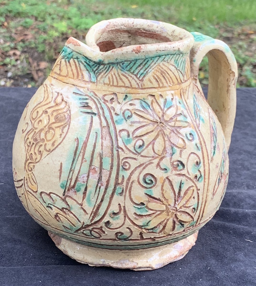 Sgraffito Ceramic Pitcher, Rubiera Italy XVth Cty-photo-3