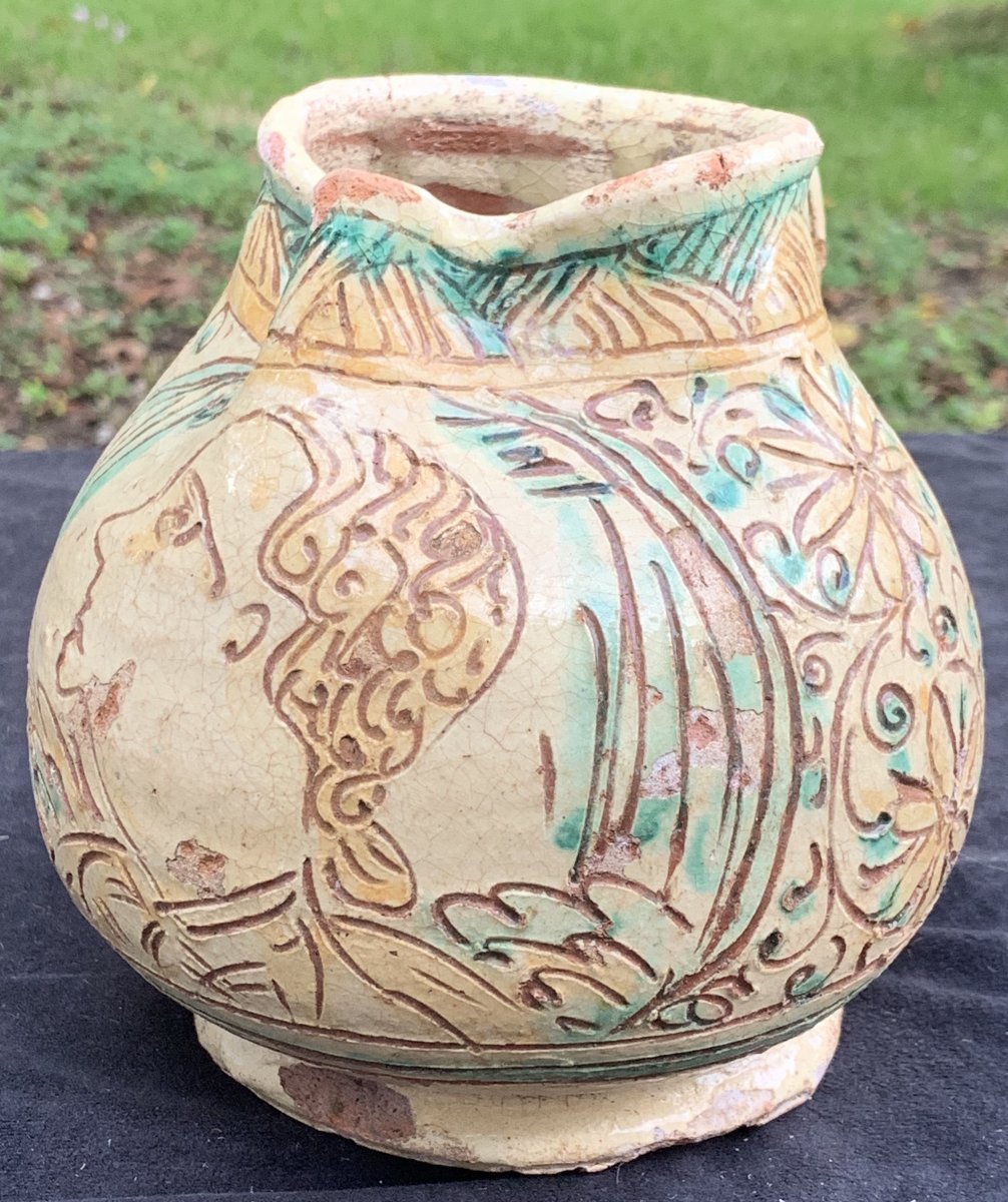Sgraffito Ceramic Pitcher, Rubiera Italy XVth Cty-photo-5