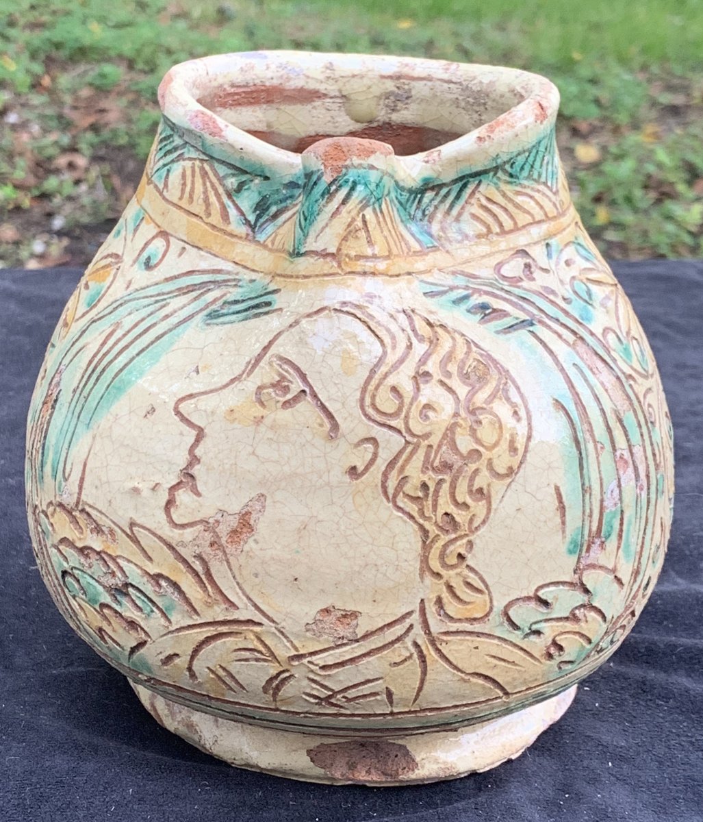 Sgraffito Ceramic Pitcher, Rubiera Italy XVth Cty
