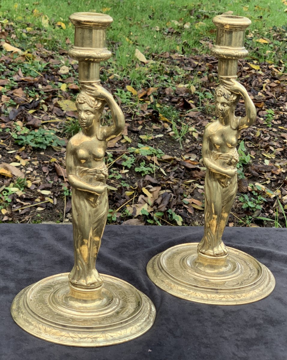 Exceptionnelle paire flambeaux bronze XVIIe-photo-4