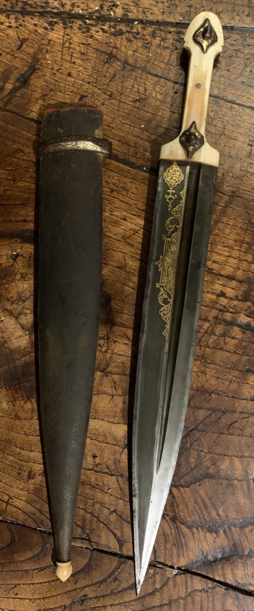 XIXth Persian/iranian Damascened Dagger Kindjal  & Its Sheath-photo-8
