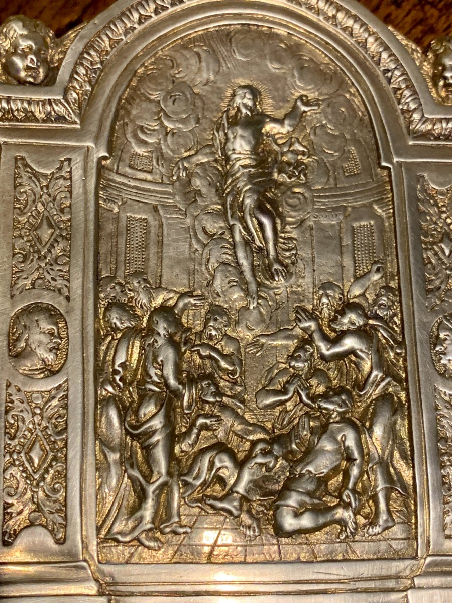 Late XVIth Cty, Italian ?, Christ Assumption Gilt Travel Icon-photo-2