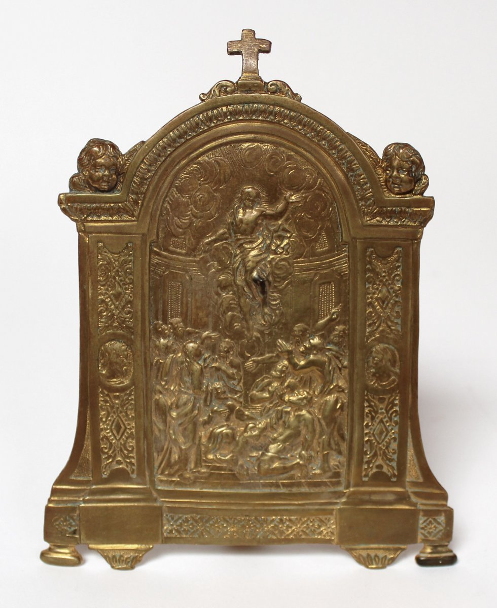 Late XVIth Cty, Italian ?, Christ Assumption Gilt Travel Icon-photo-3