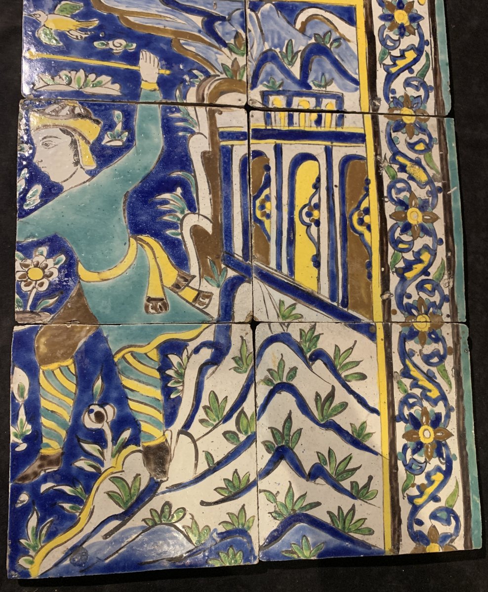 Set Of 6 Persian Tiles, Young Prince With Sword-photo-2