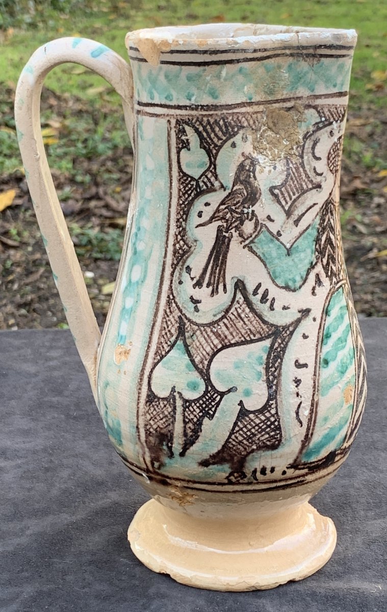 XVth Italian Primitive Lazio  Ceramic Pitcher, Falconer Scales Justice-photo-1