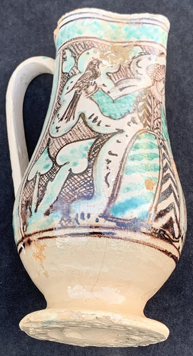 XVth Italian Primitive Lazio  Ceramic Pitcher, Falconer Scales Justice-photo-3
