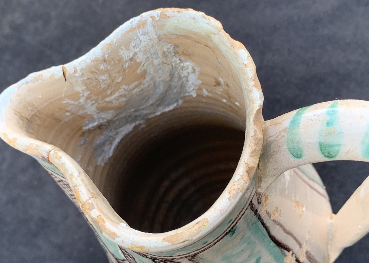 XVth Italian Primitive Lazio  Ceramic Pitcher, Falconer Scales Justice-photo-5