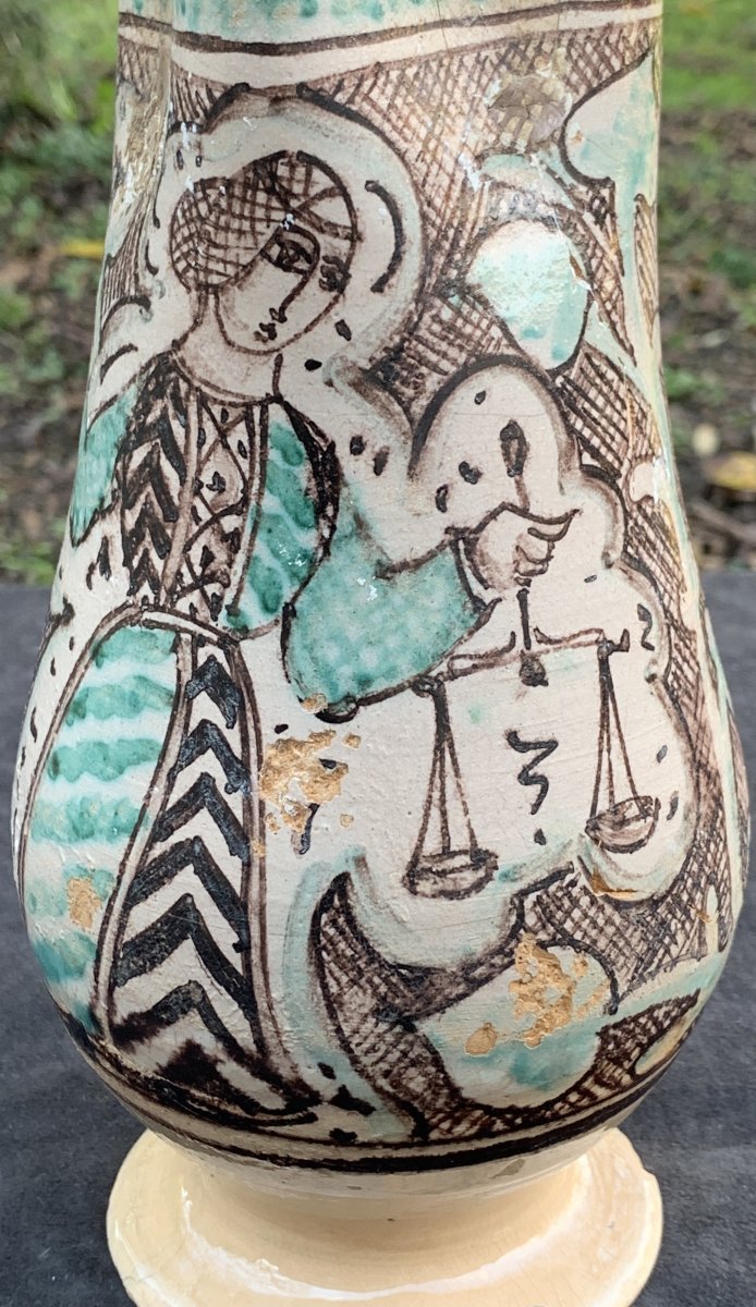 XVth Italian Primitive Lazio  Ceramic Pitcher, Falconer Scales Justice-photo-7