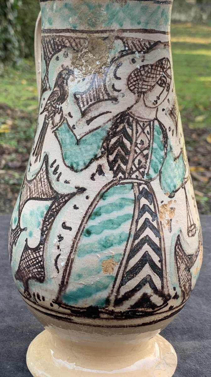 XVth Italian Primitive Lazio  Ceramic Pitcher, Falconer Scales Justice-photo-8
