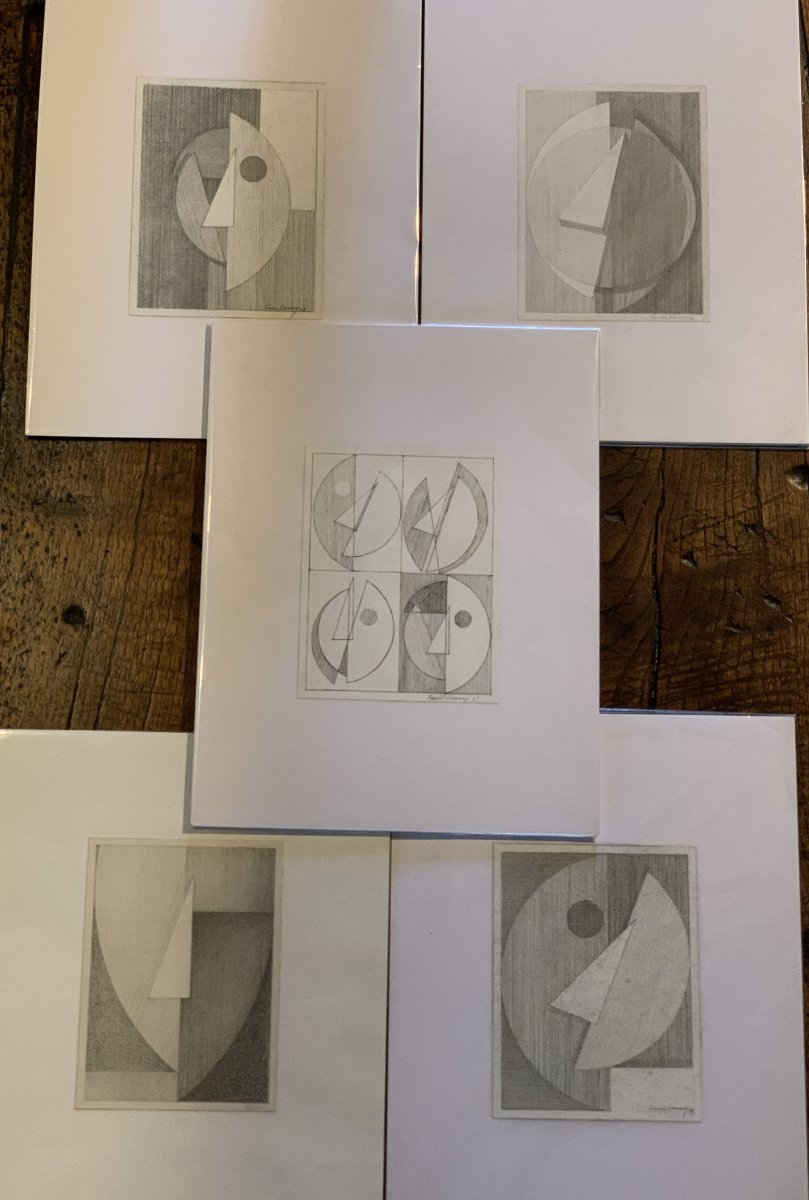 Cubisme, 4 dessins d'atelier thème du portrait, François VIANNAY (1943- )-photo-2