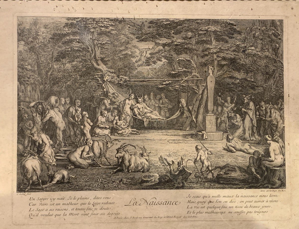 Series Of4 Engraving Satyrs' Life By Claude Gillot (1673-1722), Circa 1700/1720-photo-2